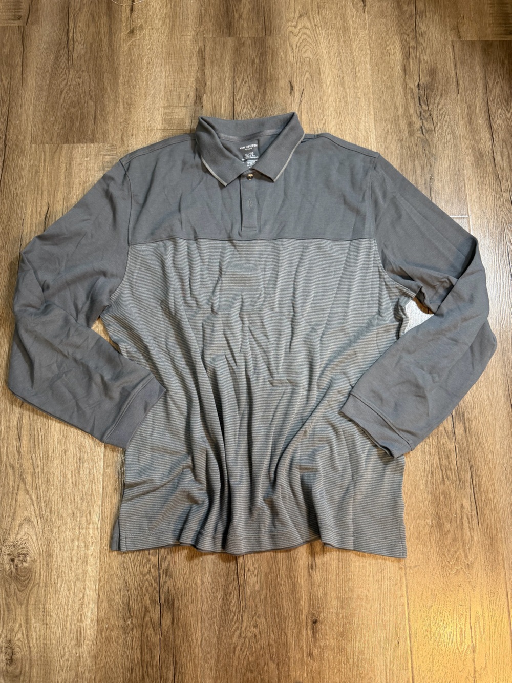 Van Heusen Men's Grey V-Neck Long Sleeve Sweater Polo